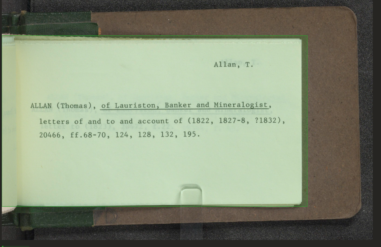 An example of a successful green bounding box around an index card
